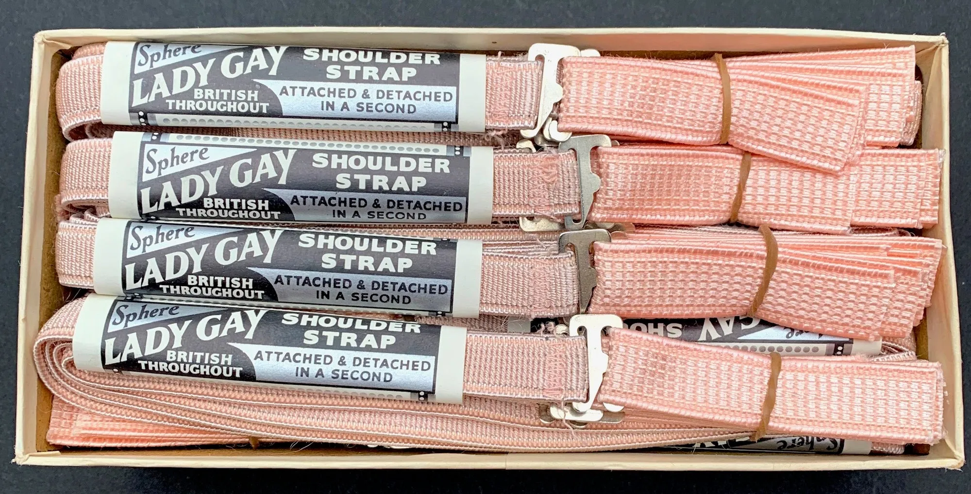 1940s LADY GAY Tea Rose Elastic Detachable Shoulder Straps "BRITISH THROUGHOUT"