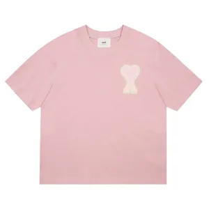 AMI Paris Oversized Logo-Appliquéd Cotton-Jersey T-Shirt Light Pink