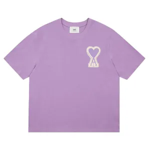 AMI Paris Oversized Logo-Appliquéd Cotton-Jersey T-Shirt Lilac