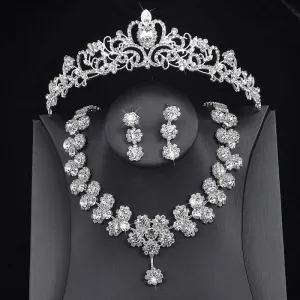 Bride Wedding Necklace Earrings Headwear Three Piece Set