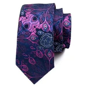 Classy Men Blue Pink Peacock Silk Tie