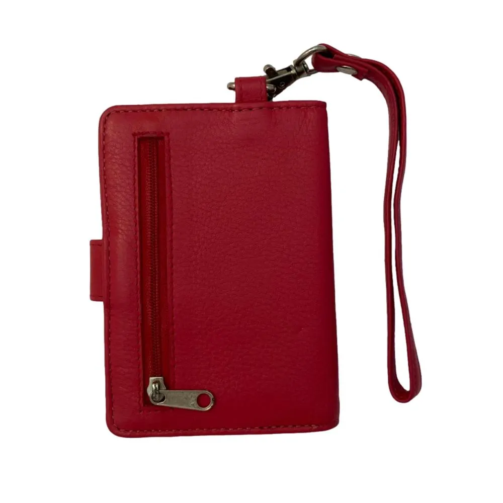 Fine Leather Clutch Wallet with Wrist Strap, Zipper Closures & Credit Card Pockets