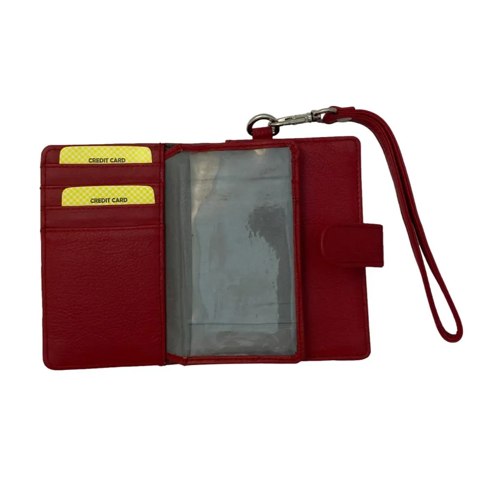 Fine Leather Clutch Wallet with Wrist Strap, Zipper Closures & Credit Card Pockets