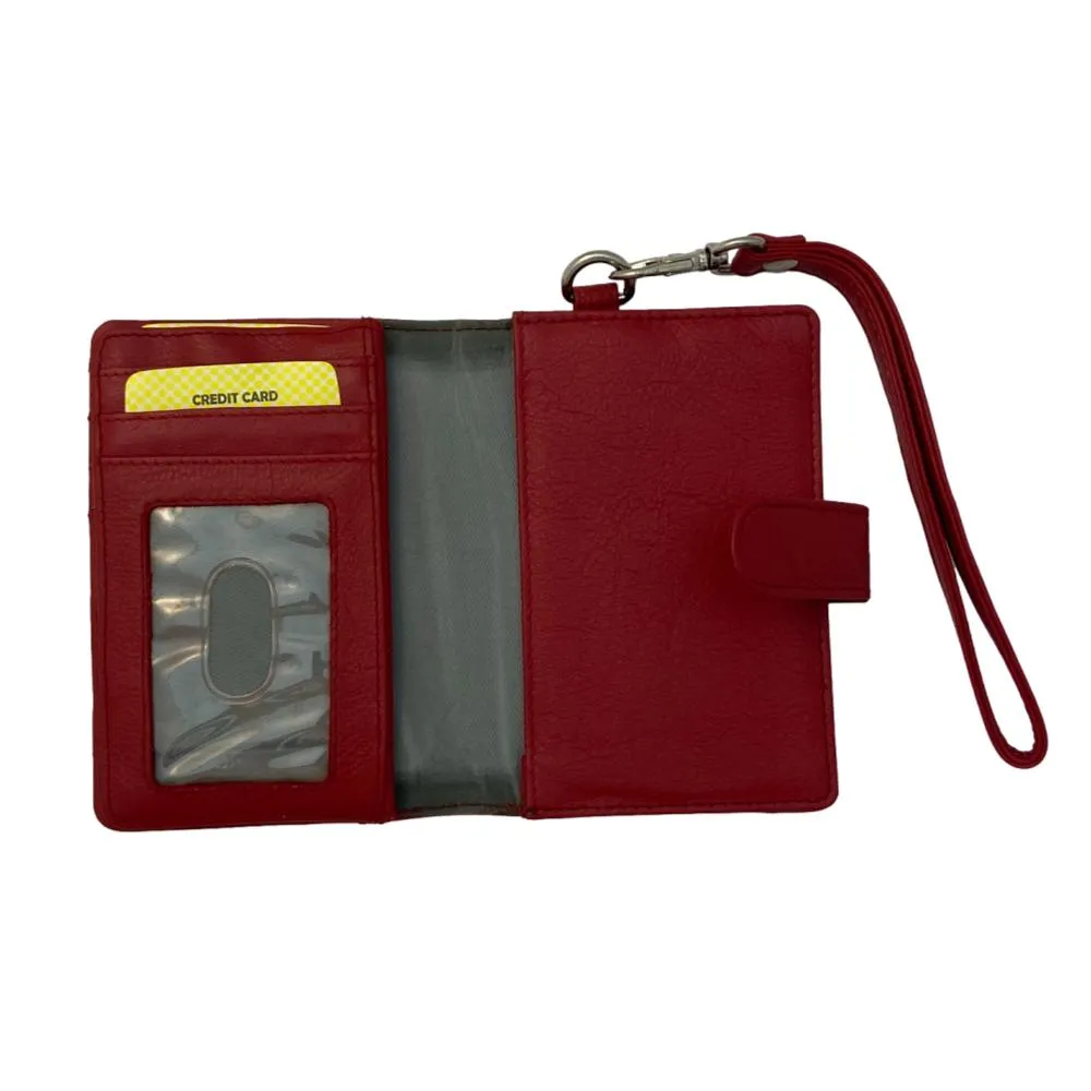 Fine Leather Clutch Wallet with Wrist Strap, Zipper Closures & Credit Card Pockets