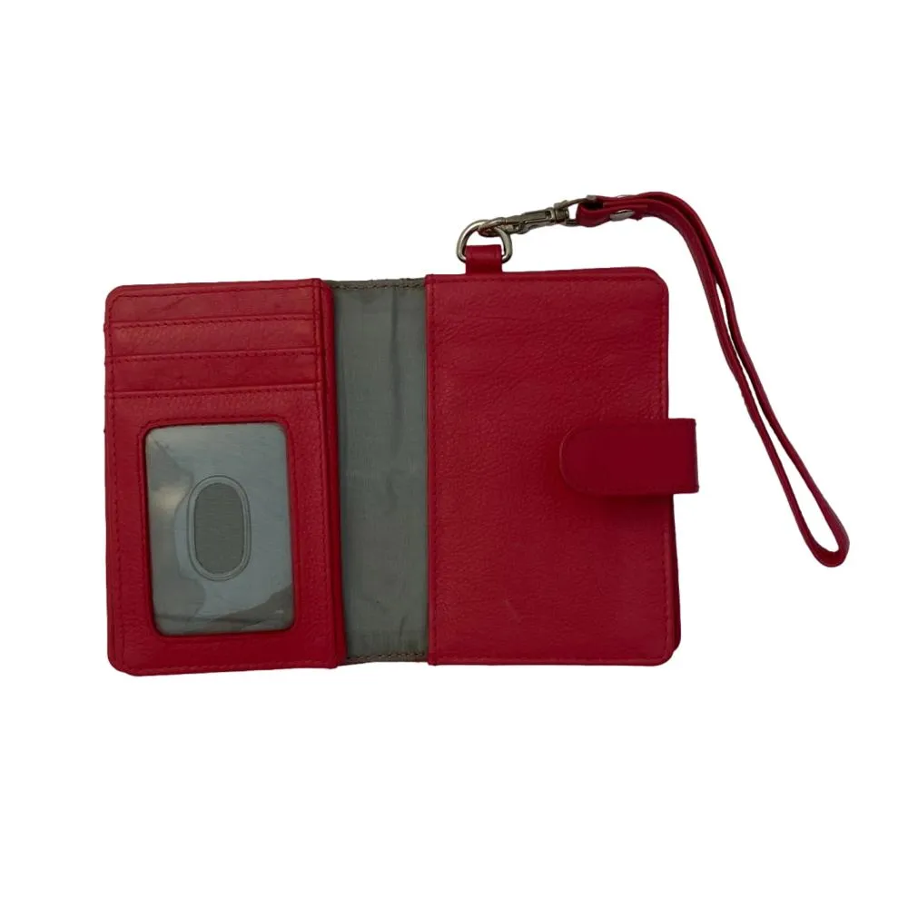 Fine Leather Clutch Wallet with Wrist Strap, Zipper Closures & Credit Card Pockets