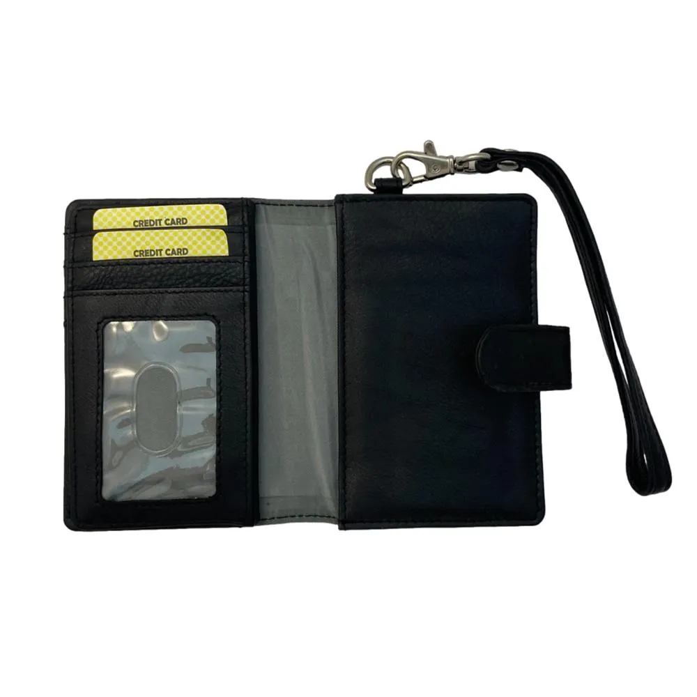 Fine Leather Clutch Wallet with Wrist Strap, Zipper Closures & Credit Card Pockets