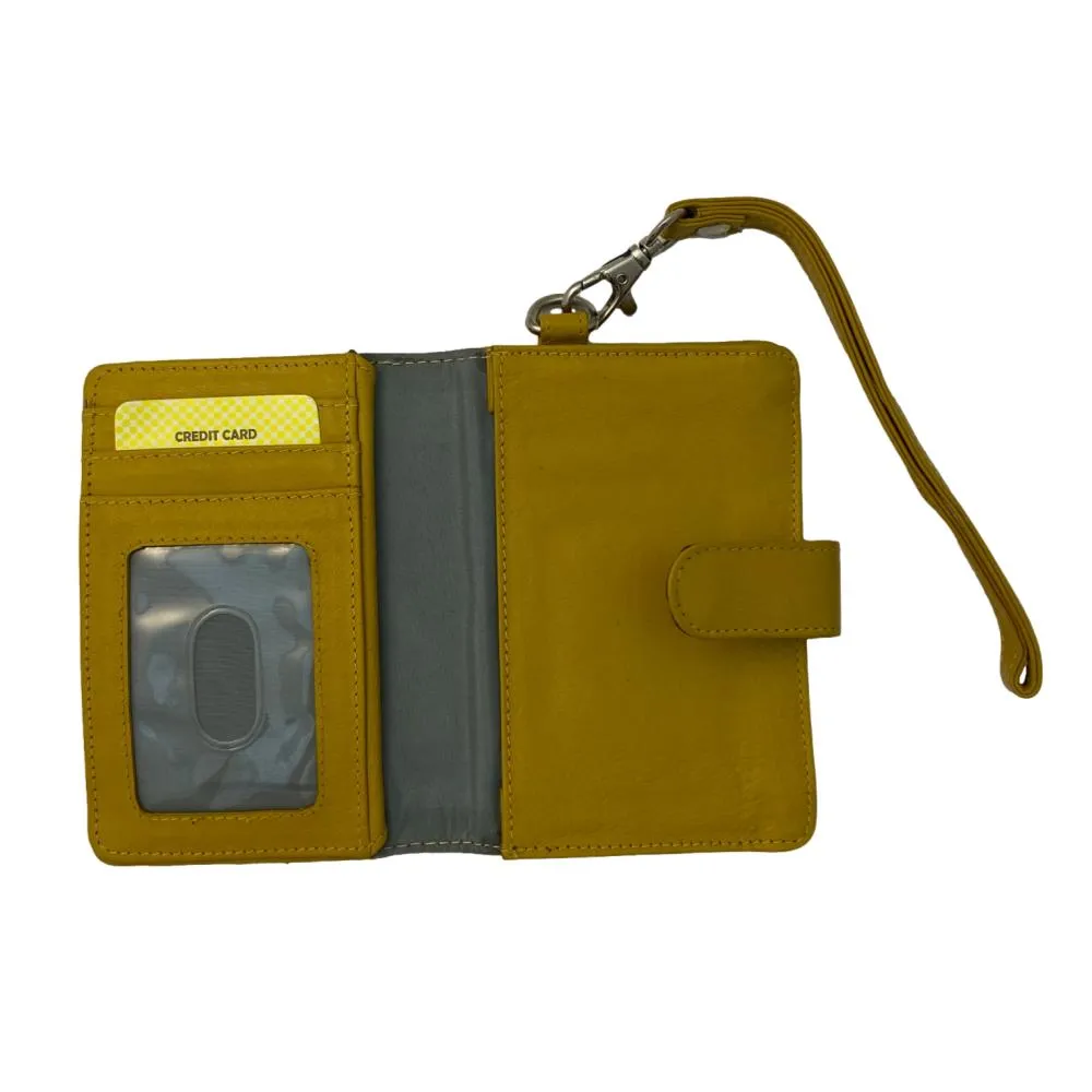 Fine Leather Clutch Wallet with Wrist Strap, Zipper Closures & Credit Card Pockets