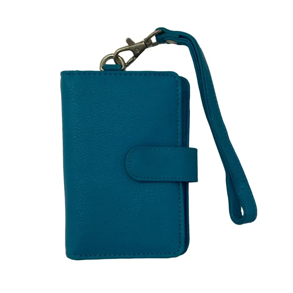 Fine Leather Clutch Wallet with Wrist Strap, Zipper Closures & Credit Card Pockets