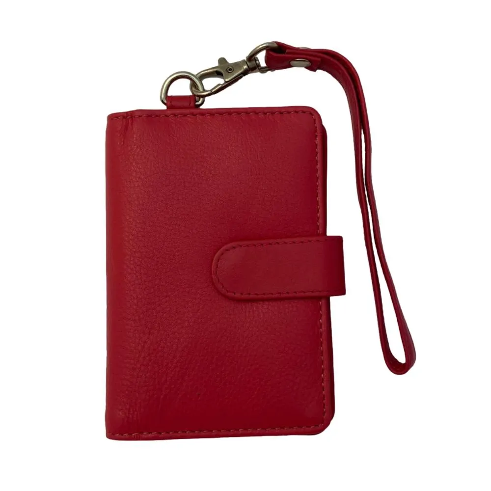 Fine Leather Clutch Wallet with Wrist Strap, Zipper Closures & Credit Card Pockets