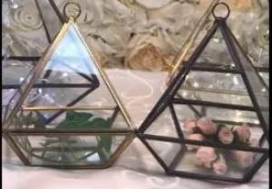 GEOMETRIC 5.5" PLANTER GLASS PYRAMID TERRARIUM VASE(BLACK)-SMA2 triangle