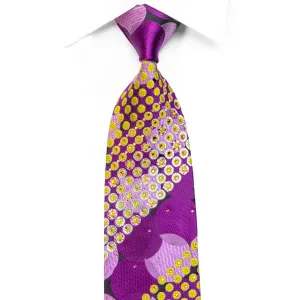 Metro City Rhinestone Silk Tie Green Purple Geometric Circles