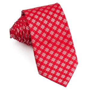 Silk Tie Geometric Dots On Red  With Rhinestones Classic 3 1/2 Inch