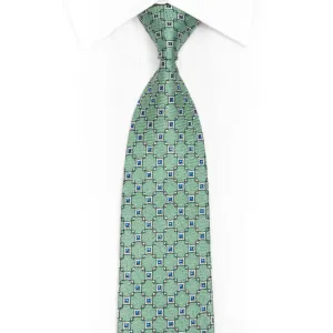 Silver Geometric On Mint Green Rhinestone Silk Necktie With Silver Sparkles