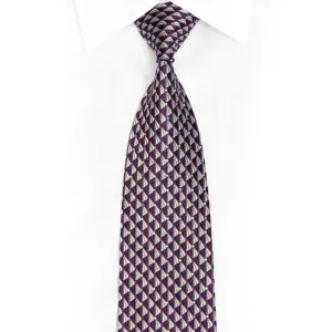 Silver Purple Geometric Rhinestone Silk Tie With Purple Sparkles