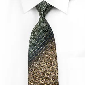 Ungaro Men's Crystal Tie Gold Mandala Green Geometric On Navy With Gold Sparkles