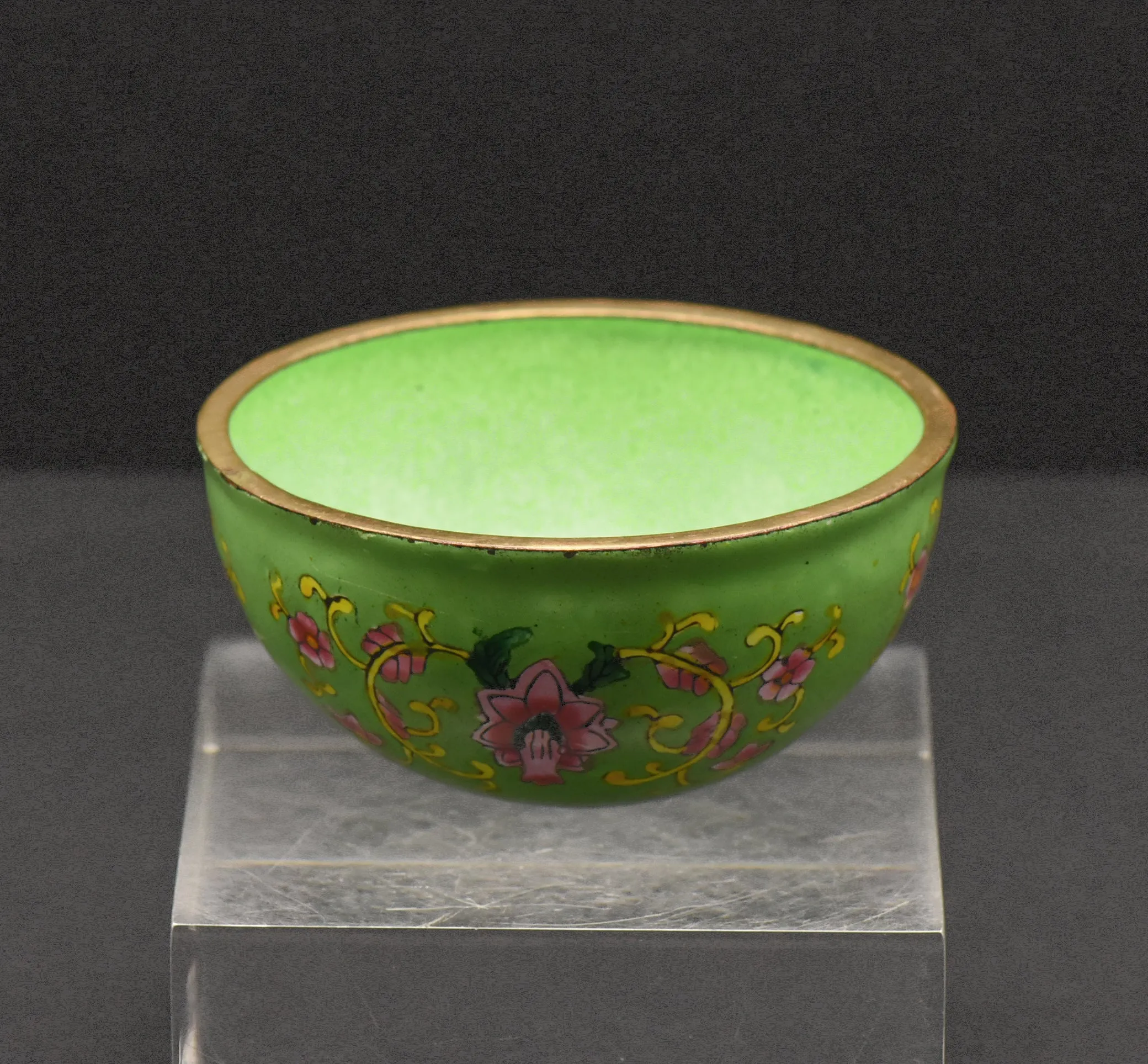 Vintage Metal Hand Painted Enamel Round Bottom Bowl