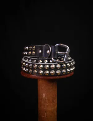 Vintage Punk Rock Heavy Metal Black Leather Studded Belt 80s