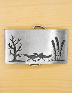 Vintage Roadrunner Southwestern Engraved Polished Silver Belt Buckle