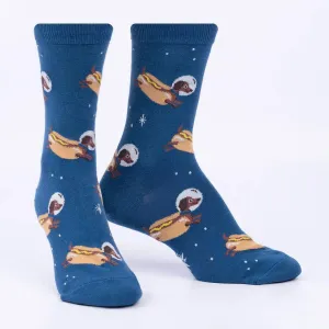 Weiner Dogs, in Space! Women's Crew Sock - Glow in the Dark