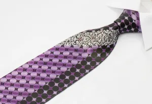 Yezak Silk Neck Tie Purple Geometric Dots On Black With Rhinestones