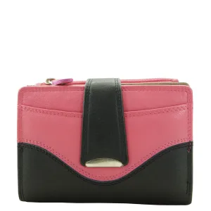 ZMX09 ~ Funky Multi-colour Ladies Leather Wallet - Black-Hotpink